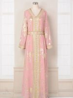 Robe caftan rose doré, parfaite pour des événements festifs