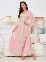 Caftan marocain traditionnel Rose Éclatant