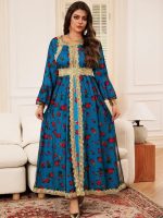 Caftan moderne bleu floral pour femme