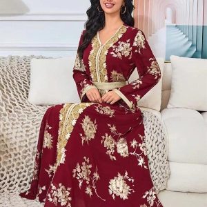 Caftan moderne grenat pour femme