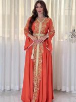 Caftan Soleil d'Ambre pour femme, élégant et raffiné