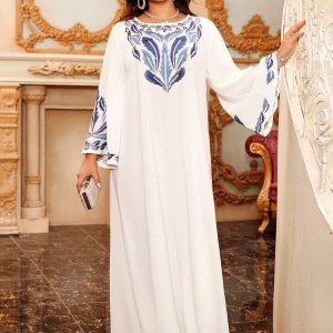 Djellaba blanche femme marocaine à col rond