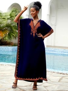 Djellaba bleu marine élégante pour femme