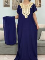 Djellaba bleue en coton pour femme, élégante et confortable