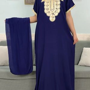 Djellaba bleue en coton pour femme, élégante et confortable