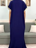 Djellaba moderne en coton, style féminin, teinte bleue