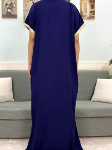 Djellaba moderne en coton, style féminin, teinte bleue