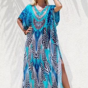Djellaba élégante avec motifs de plumes