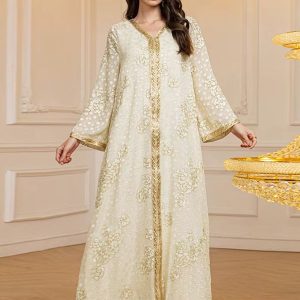 Djellaba Dubai perle dorée élégante et raffinée