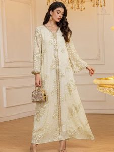 Modèle de djellaba à perles dorées, style Dubai