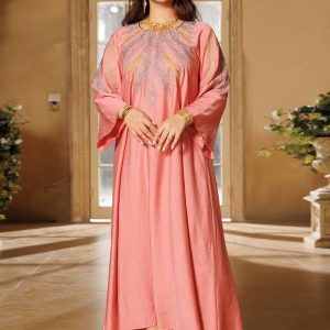 Djellaba rose corail, élégante et moderne