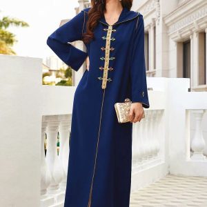Djellaba femme moderne en bleu abyssal