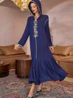Djellaba femme chic en teinte bleu nuit