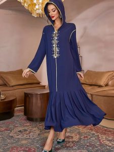 Djellaba femme chic en teinte bleu nuit
