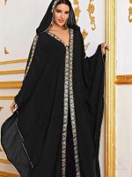 Djellaba femme moderne noire élégante et raffinée