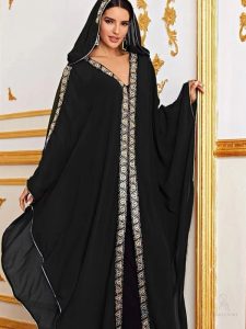 Djellaba femme moderne noire élégante et raffinée