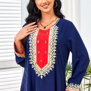 Robe traditionnelle bleue marine pour femme, parfaite pour un mariage