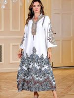 Djellaba femme blanche imprimée florale pour mariage