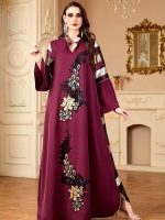 Djellaba femme violette imprimée floral pour mariage