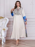 Djellaba femme turque imprimée fleurs blanches