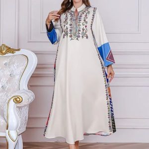 Djellaba femme turque imprimée fleurs blanches