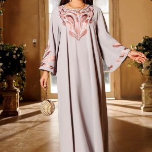 Djellaba grise femme marocaine à col rond