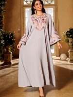 Djellaba élégante pour femme, style marocain, coloris gris
