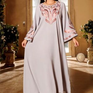 Djellaba élégante pour femme, style marocain, coloris gris