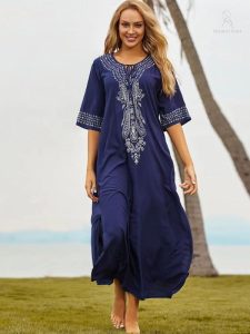 Djellaba marocaine bleue, style classique et raffiné