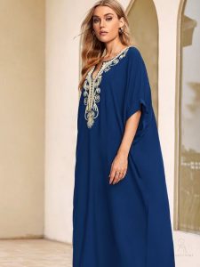 Vêtement marocain en bleu, style djellaba Jasmine