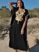 Djellaba marocaine col en V "Sabrina" élégante et traditionnelle