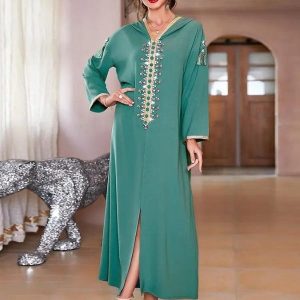 Djellaba marocaine Émeraude Mystique en tissu élégant