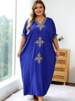 Djellaba grande taille femme bleu