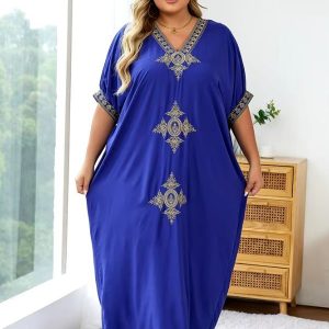 Djellaba grande taille femme bleu