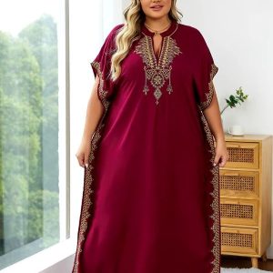 Djellaba grande taille femme bordeaux