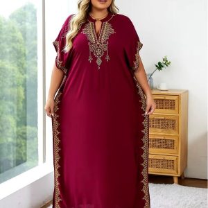 Djellaba marocaine bordeaux pour femmes en grande taille