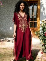 Djellaba marocaine rouge Amina, élégante et traditionnelle
