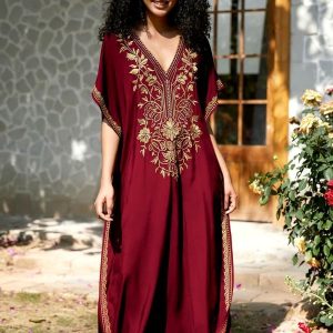 Djellaba marocaine rouge Amina, élégante et traditionnelle