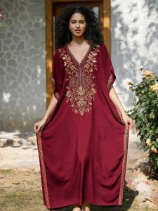 Djellaba Amina, couleur rouge vive, parfait pour toutes occasions