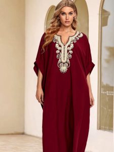 Djellaba marocaine rouge Jasmine élégante et traditionnelle