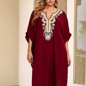 Djellaba marocaine rouge Jasmine élégante et traditionnelle