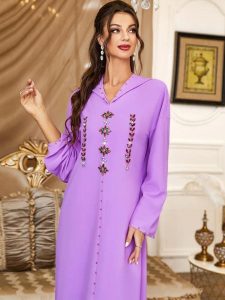 Djellaba Lavande, coupe traditionnelle marocaine
