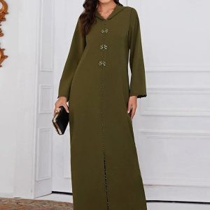 Djellaba traditionnelle marocaine "Olive" en tissu léger