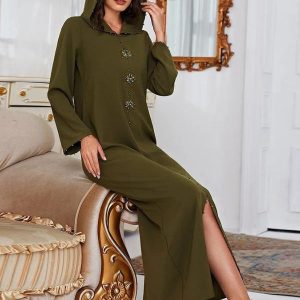 Djellaba olive avec capuche, style marocain authentique