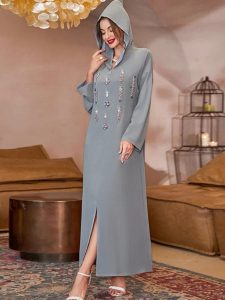 Djellaba grise en tissu marocain authentique
