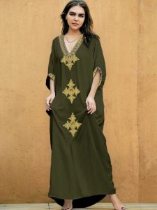 Djellaba en vert kaki, style traditionnel