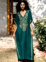 Djellaba verte Amina, élégance marocaine traditionnelle