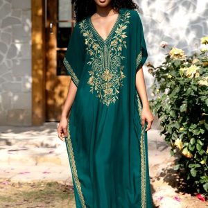 Djellaba verte Amina, élégance marocaine traditionnelle