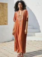 Djellaba femme marocaine en tissu orange
