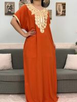Djellaba orange en coton pour femme élégante